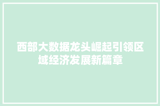 西部大数据龙头崛起引领区域经济发展新篇章