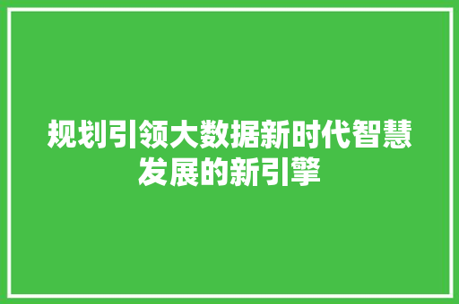 规划引领大数据新时代智慧发展的新引擎  第1张