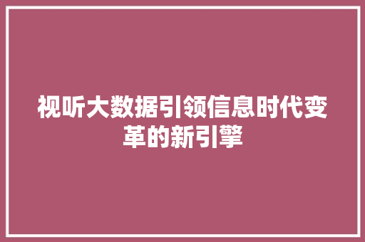 视听大数据引领信息时代变革的新引擎