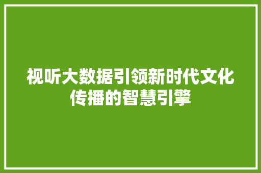 视听大数据引领新时代文化传播的智慧引擎