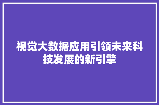 视觉大数据应用引领未来科技发展的新引擎