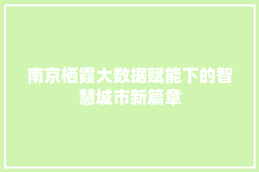 南京栖霞大数据赋能下的智慧城市新篇章