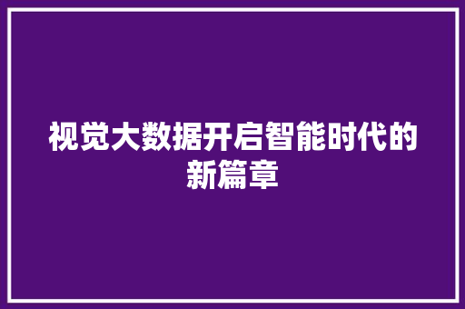 视觉大数据开启智能时代的新篇章