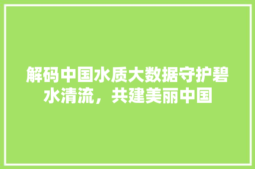 解码中国水质大数据守护碧水清流，共建美丽中国