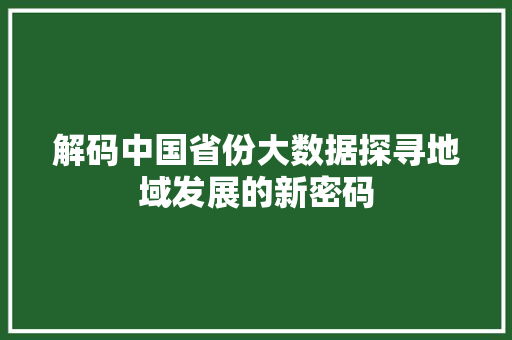 解码中国省份大数据探寻地域发展的新密码