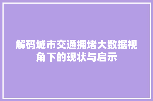 解码城市交通拥堵大数据视角下的现状与启示