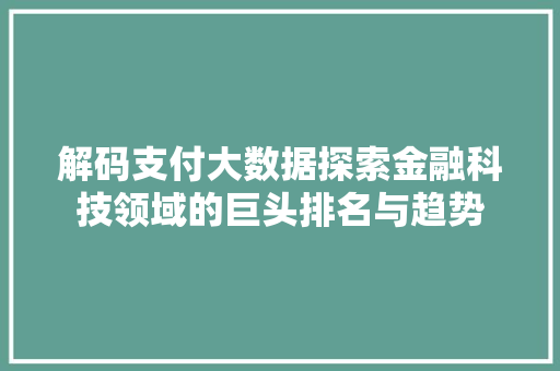 解码支付大数据探索金融科技领域的巨头排名与趋势