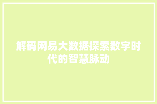 解码网易大数据探索数字时代的智慧脉动  第1张