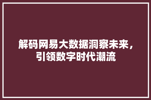 解码网易大数据洞察未来，引领数字时代潮流  第1张