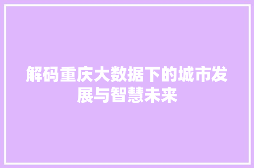解码重庆大数据下的城市发展与智慧未来