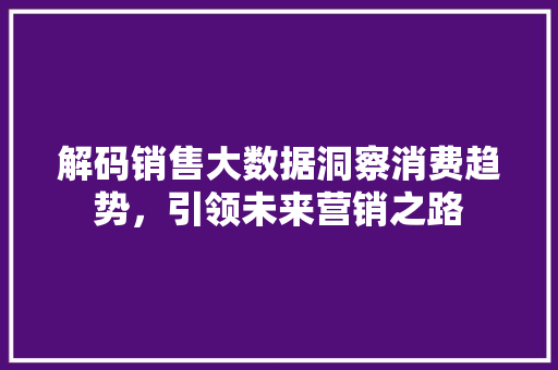 解码销售大数据洞察消费趋势，引领未来营销之路