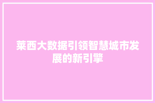 莱西大数据引领智慧城市发展的新引擎