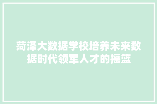 菏泽大数据学校培养未来数据时代领军人才的摇篮  第1张