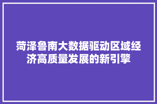 菏泽鲁南大数据驱动区域经济高质量发展的新引擎