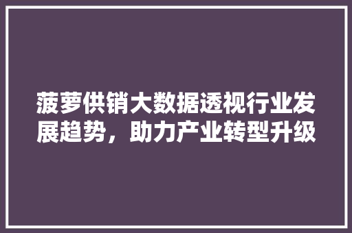 菠萝供销大数据透视行业发展趋势，助力产业转型升级