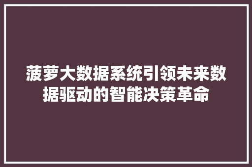 菠萝大数据系统引领未来数据驱动的智能决策革命