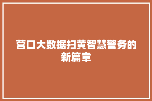 营口大数据扫黄智慧警务的新篇章