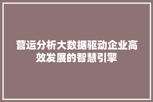 营运分析大数据驱动企业高效发展的智慧引擎  第1张