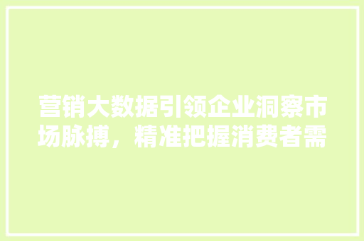 营销大数据引领企业洞察市场脉搏，精准把握消费者需求  第1张