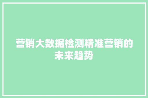 营销大数据检测精准营销的未来趋势  第1张