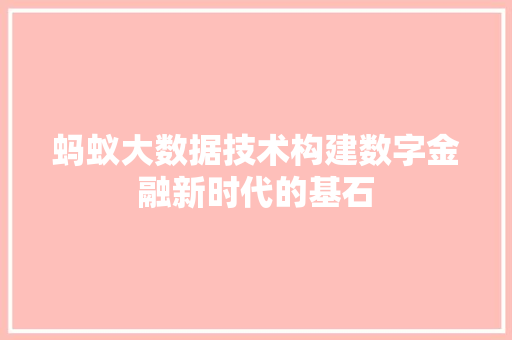 蚂蚁大数据技术构建数字金融新时代的基石