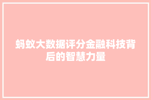 蚂蚁大数据评分金融科技背后的智慧力量