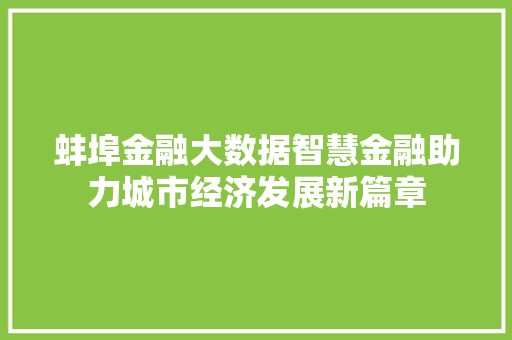 蚌埠金融大数据智慧金融助力城市经济发展新篇章
