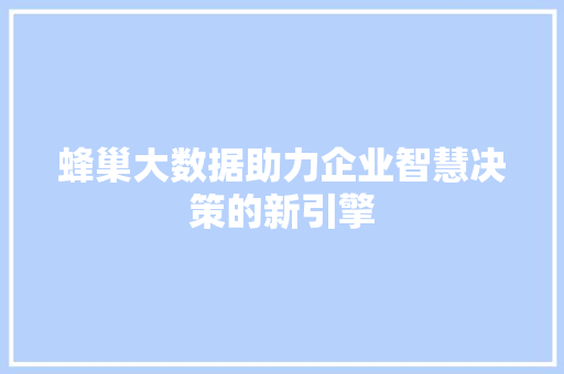 蜂巢大数据助力企业智慧决策的新引擎
