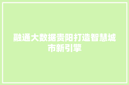 融通大数据贵阳打造智慧城市新引擎  第1张