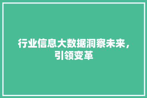 行业信息大数据洞察未来，引领变革  第1张