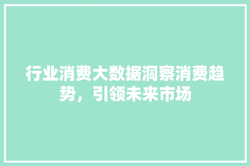 行业消费大数据洞察消费趋势，引领未来市场  第1张