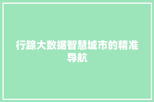 行踪大数据智慧城市的精准导航  第1张