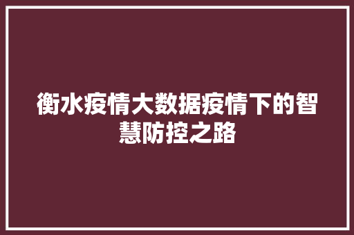 衡水疫情大数据疫情下的智慧防控之路  第1张