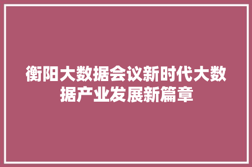 衡阳大数据会议新时代大数据产业发展新篇章  第1张