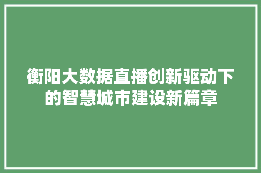 衡阳大数据直播创新驱动下的智慧城市建设新篇章
