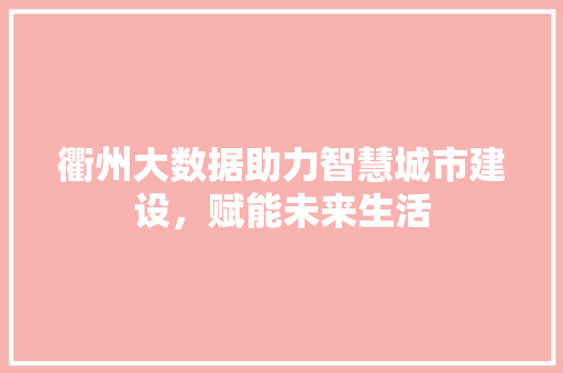 衢州大数据助力智慧城市建设，赋能未来生活