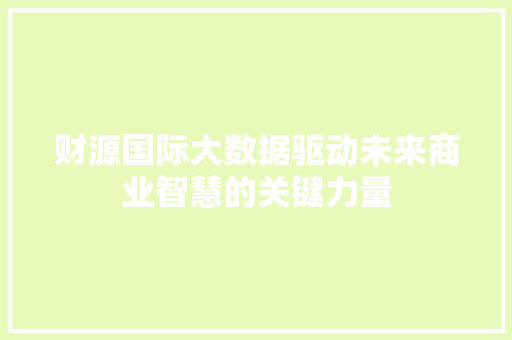 财源国际大数据驱动未来商业智慧的关键力量