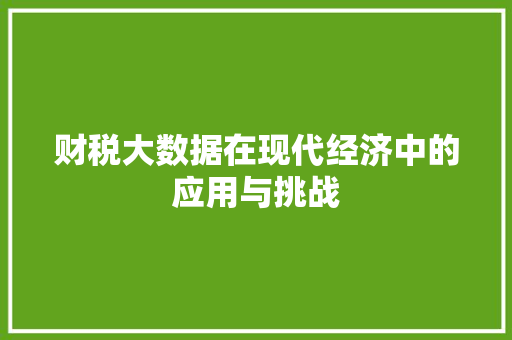 财税大数据在现代经济中的应用与挑战  第1张
