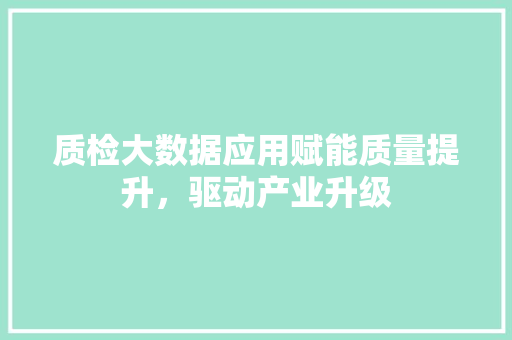 质检大数据应用赋能质量提升，驱动产业升级