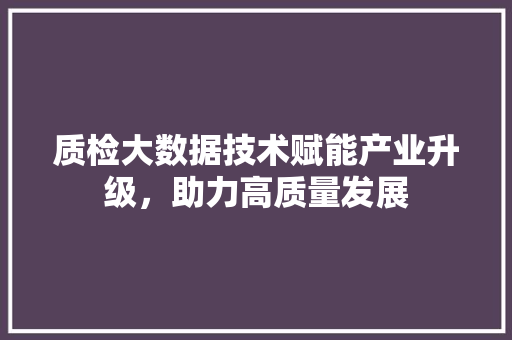 质检大数据技术赋能产业升级，助力高质量发展