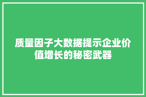 质量因子大数据提示企业价值增长的秘密武器