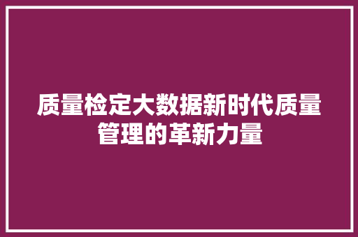 质量检定大数据新时代质量管理的革新力量