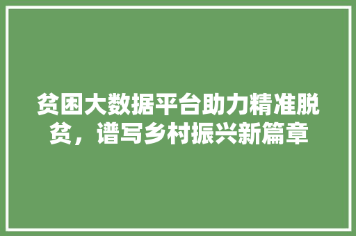 贫困大数据平台助力精准脱贫，谱写乡村振兴新篇章