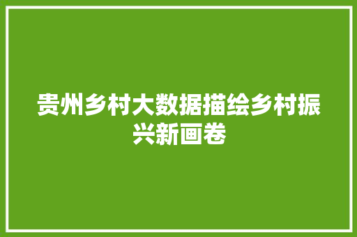 贵州乡村大数据描绘乡村振兴新画卷