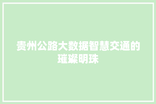 贵州公路大数据智慧交通的璀璨明珠  第1张