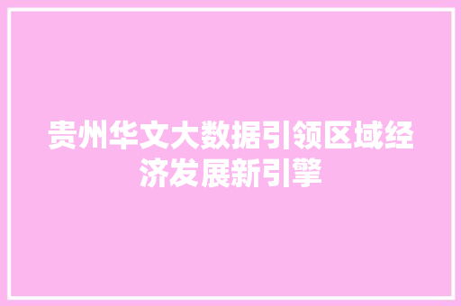 贵州华文大数据引领区域经济发展新引擎