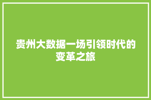 贵州大数据一场引领时代的变革之旅