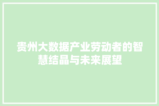 贵州大数据产业劳动者的智慧结晶与未来展望  第1张