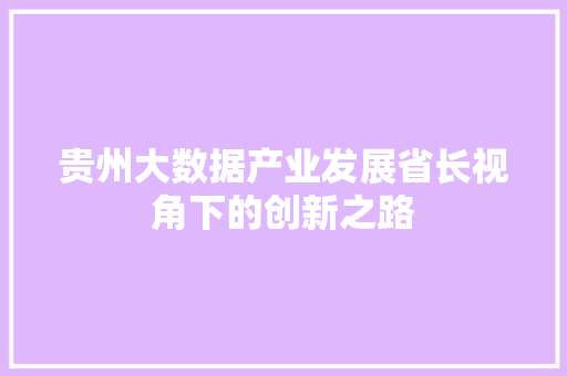 贵州大数据产业发展省长视角下的创新之路  第1张