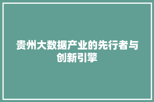贵州大数据产业的先行者与创新引擎  第1张
